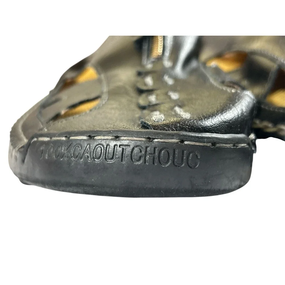 Men's Black Leather‎ Fisherman Sandals with Zipper Closure, Breathable